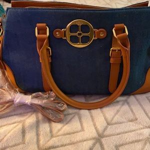 IMAN denim and leather handbag